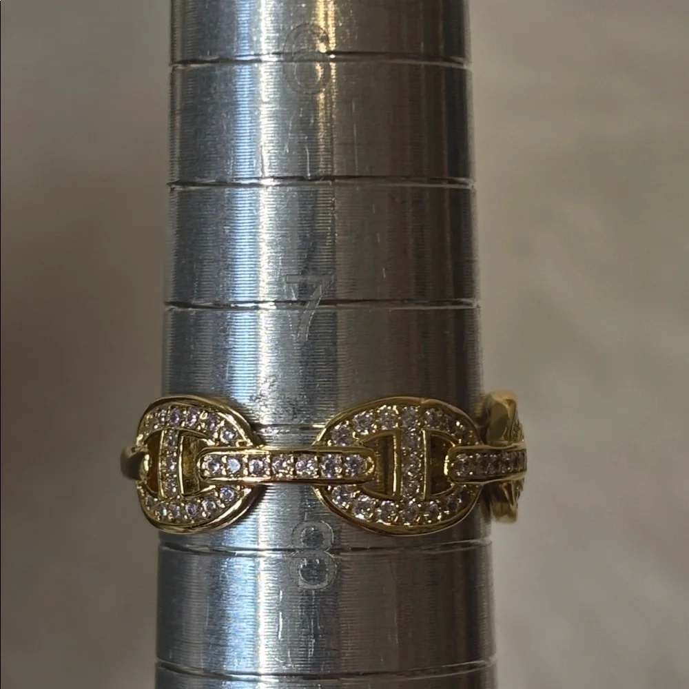 AAA CZ Gucci Link Eternity Band Ring 18k Yellow Gold Filled